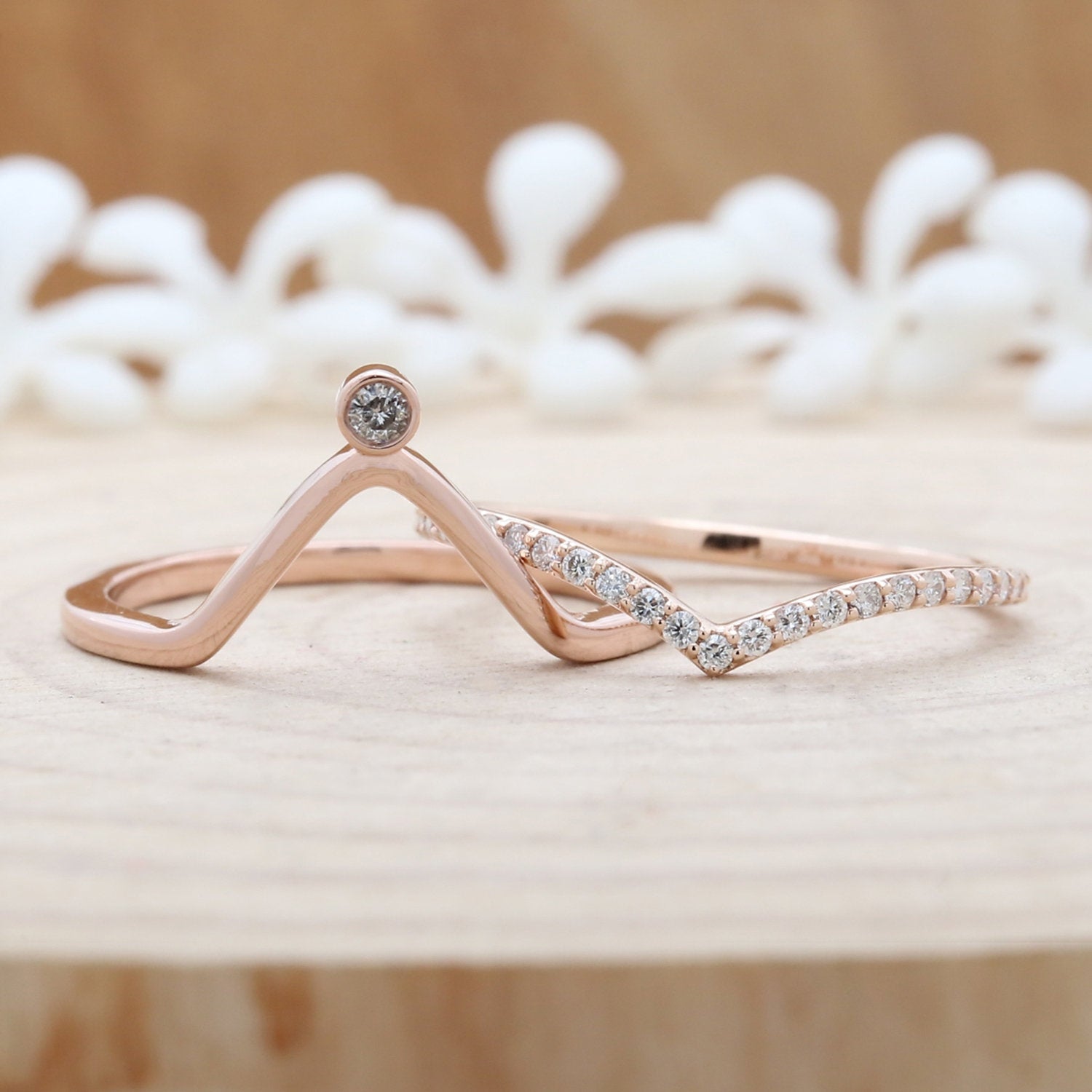 Salt And Pepper Round Diamond 14K Rose Gold Ring Band Engagement Wedding Gift Band Ring KD620