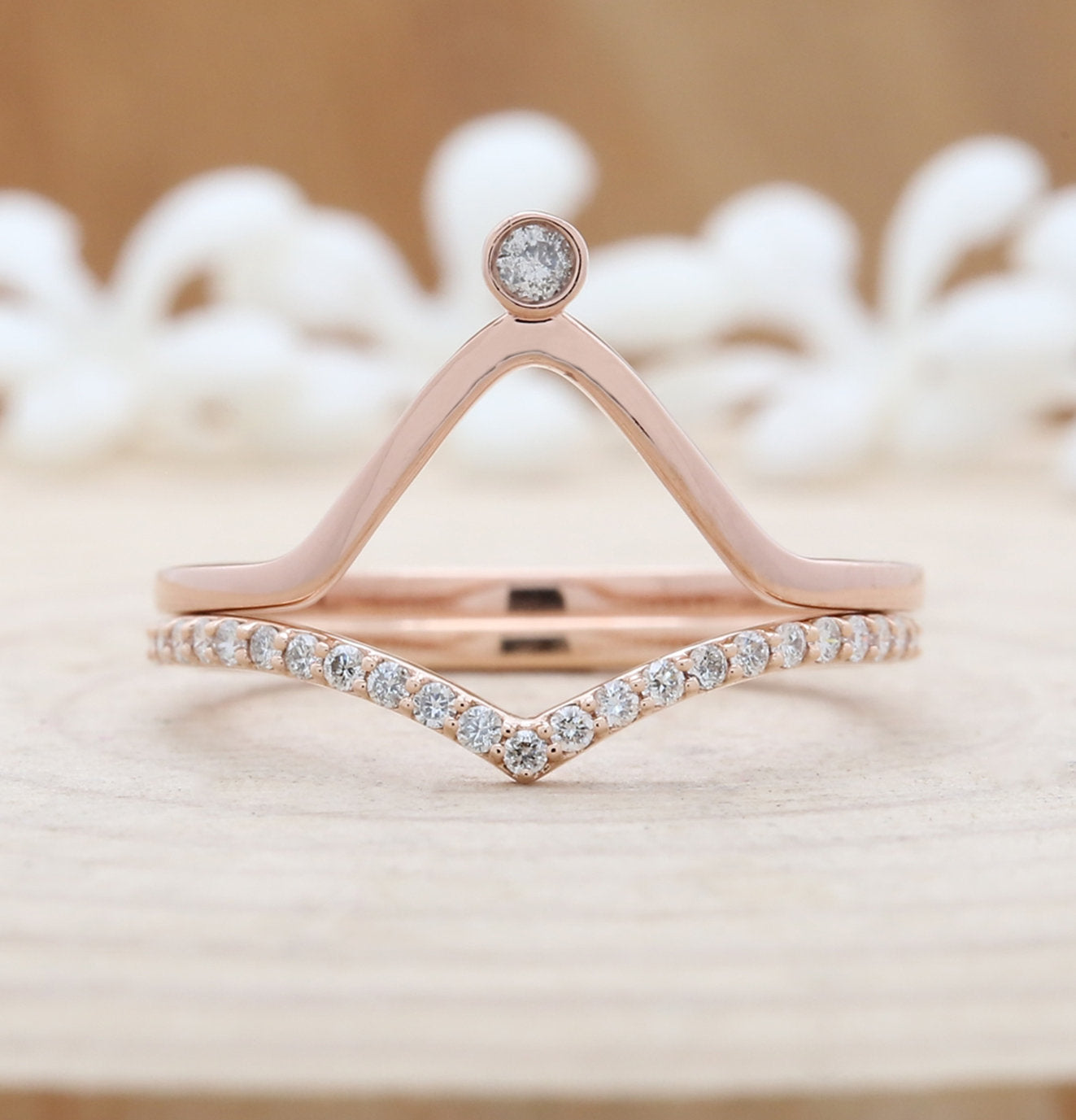 Salt And Pepper Round Diamond 14K Rose Gold Ring Band Engagement Wedding Gift Band Ring KD620