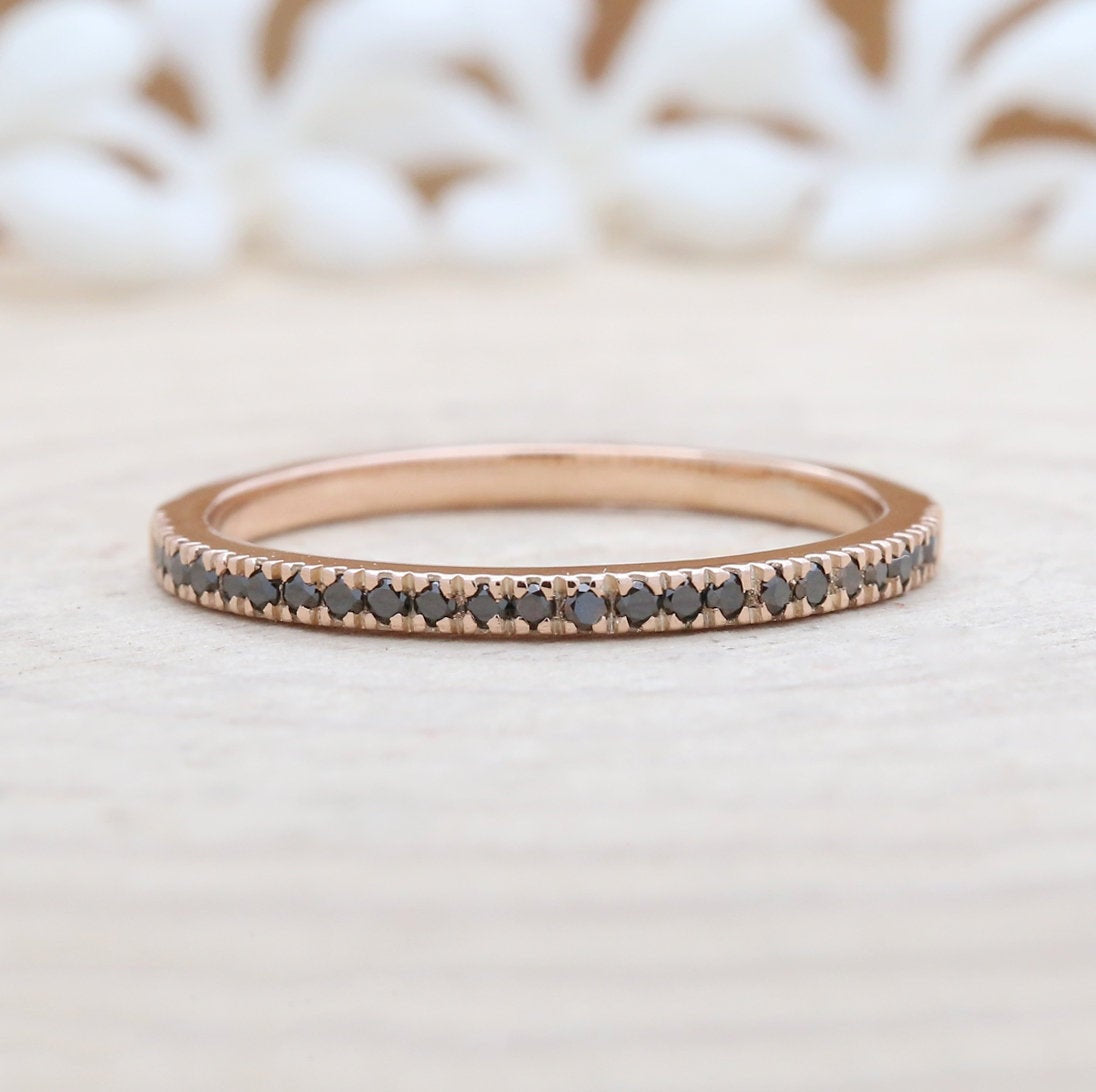 14K Rose Gold Band Natural Black Round Diamond Ring Engagement Wedding Bridal Gift Ring KD078