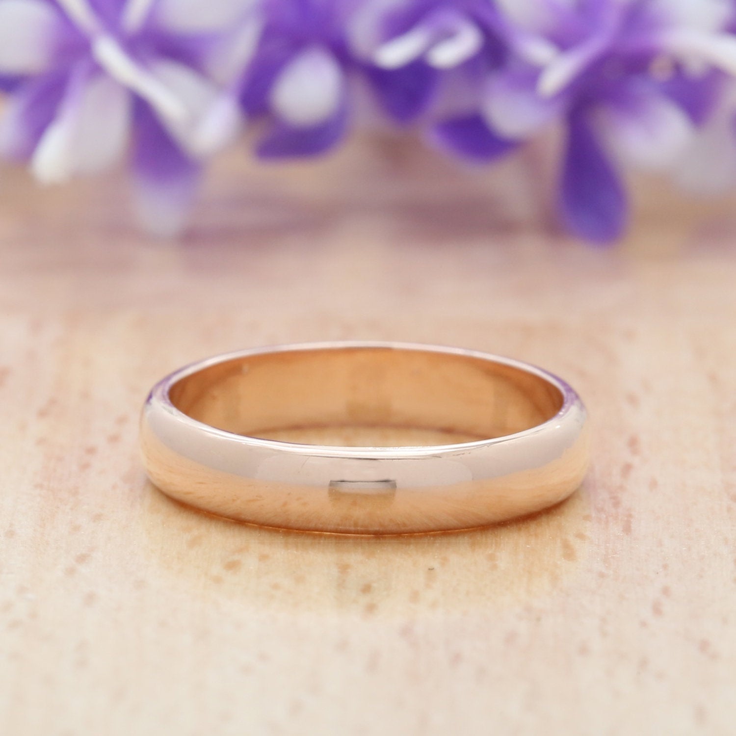 Couple Wedding Band Ring 14K Rose White Yellow Solid Glossy Gold Ring Engagement Gift Ring KD777