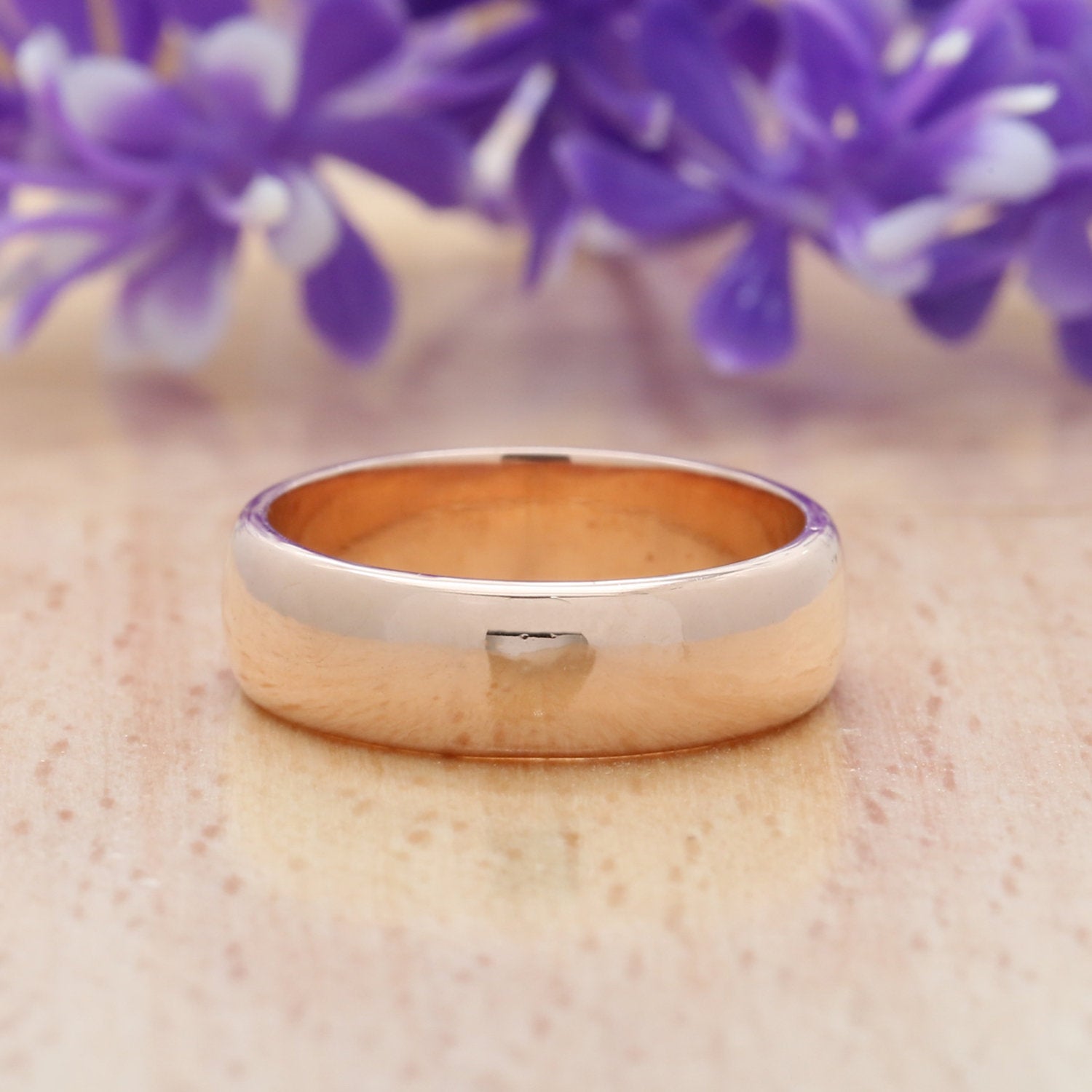 Couple Wedding Band Ring 14K Rose White Yellow Solid Glossy Gold Ring Engagement Gift Ring KD777