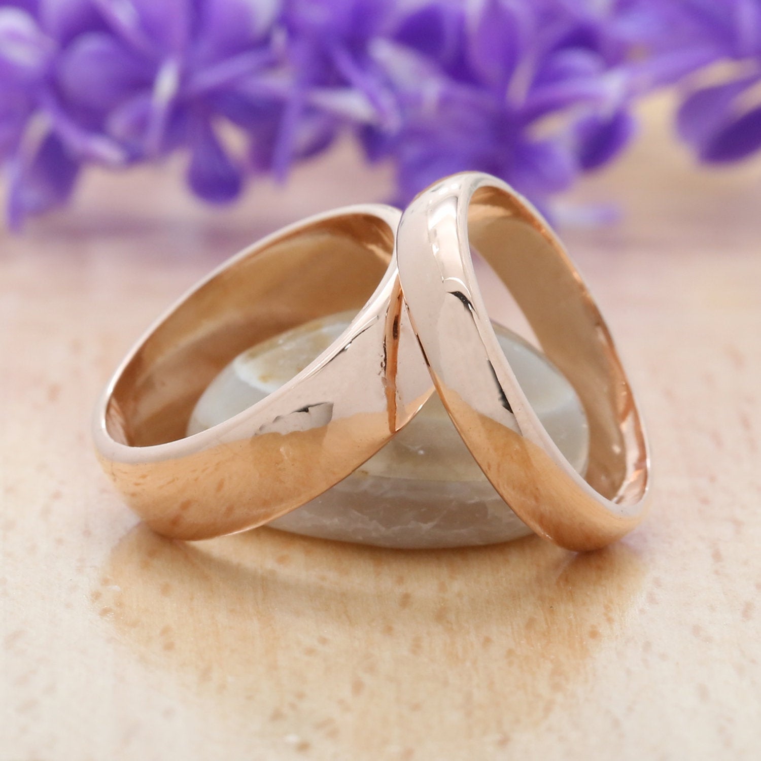 Couple Wedding Band Ring 14K Rose White Yellow Solid Glossy Gold Ring Engagement Gift Ring KD777
