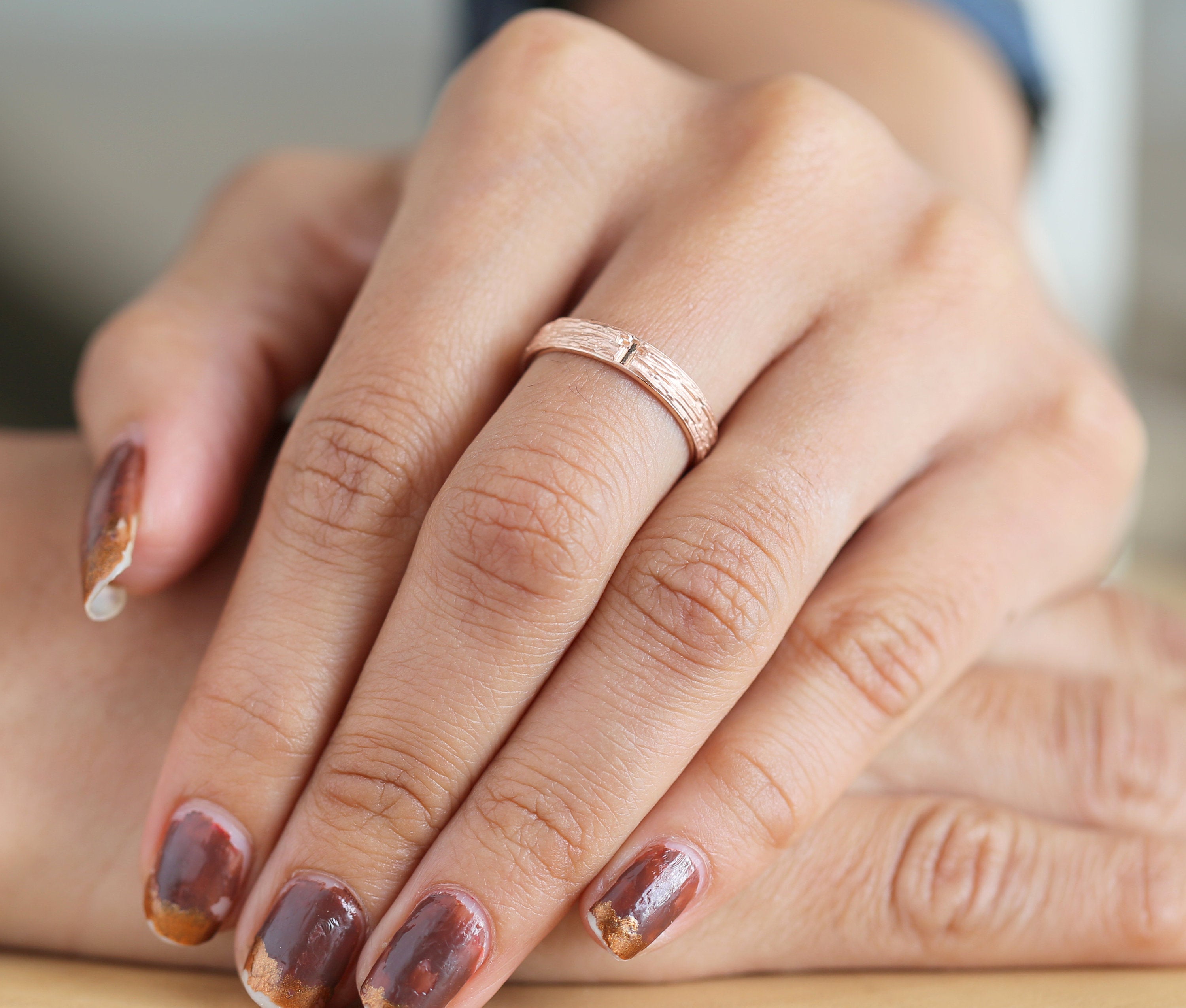 Couple Wedding Band Ring 14K Rose White Yellow Solid Matte Gold Ring Engagement Gift Ring KD790