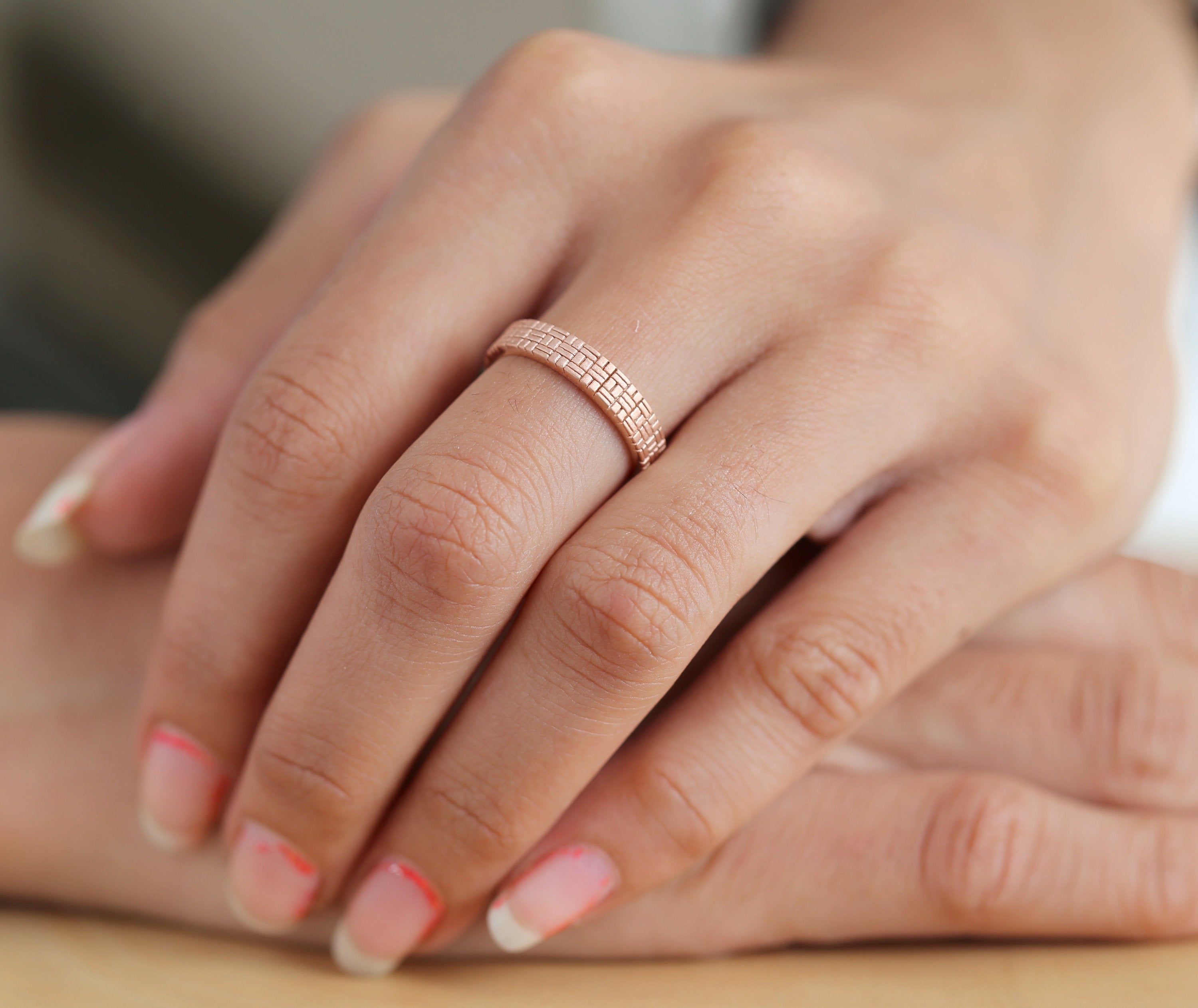 Couple Wedding Band Ring 14K Rose White Yellow Solid Matte Gold Ring Engagement Gift Ring KD778
