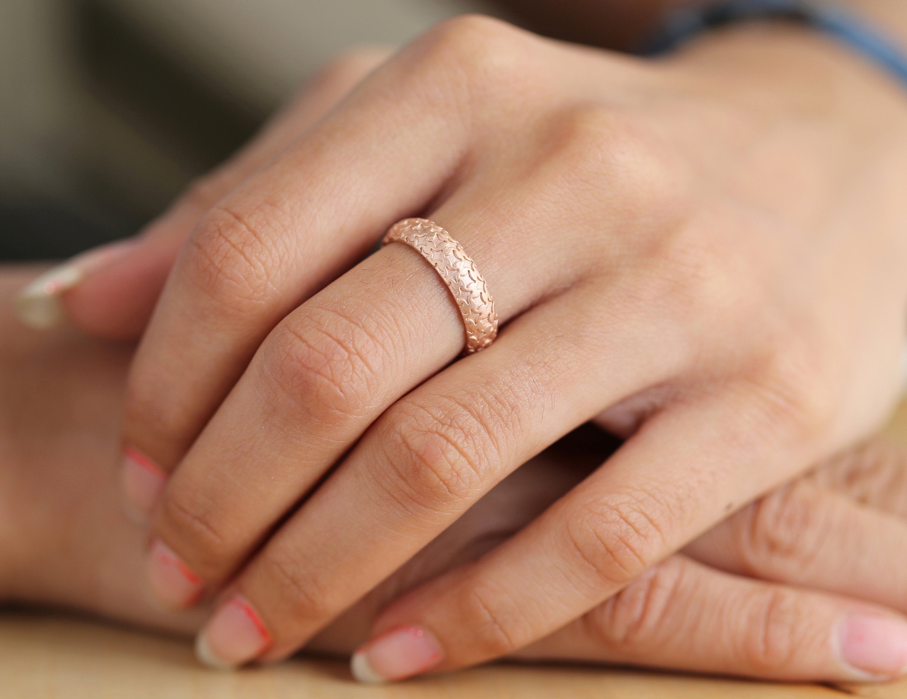 Couple Wedding Band Ring 14K Rose White Yellow Solid Matte Gold Ring Engagement Gift Ring KD779