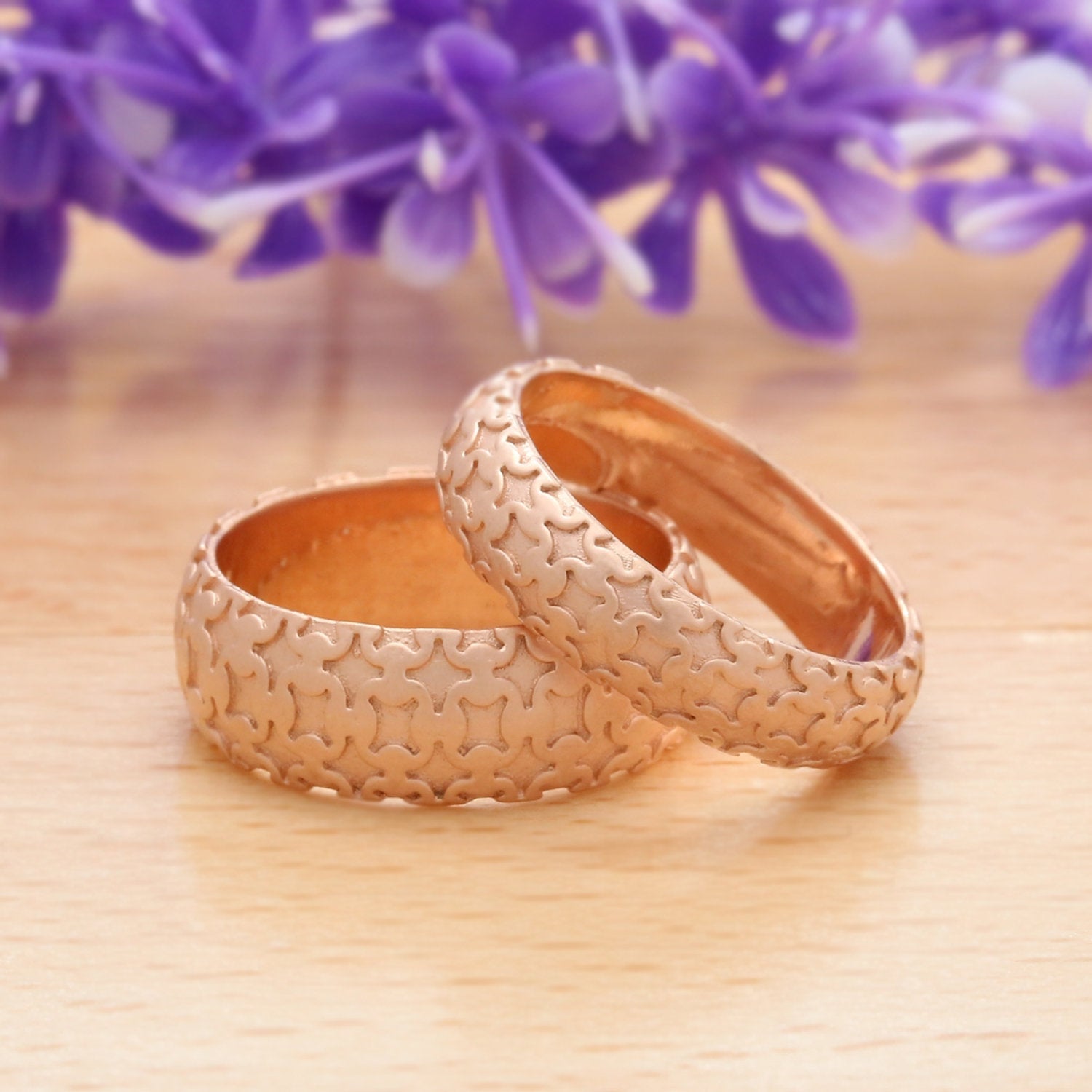 Couple Wedding Band Ring 14K Rose White Yellow Solid Matte Gold Ring Engagement Gift Ring KD779
