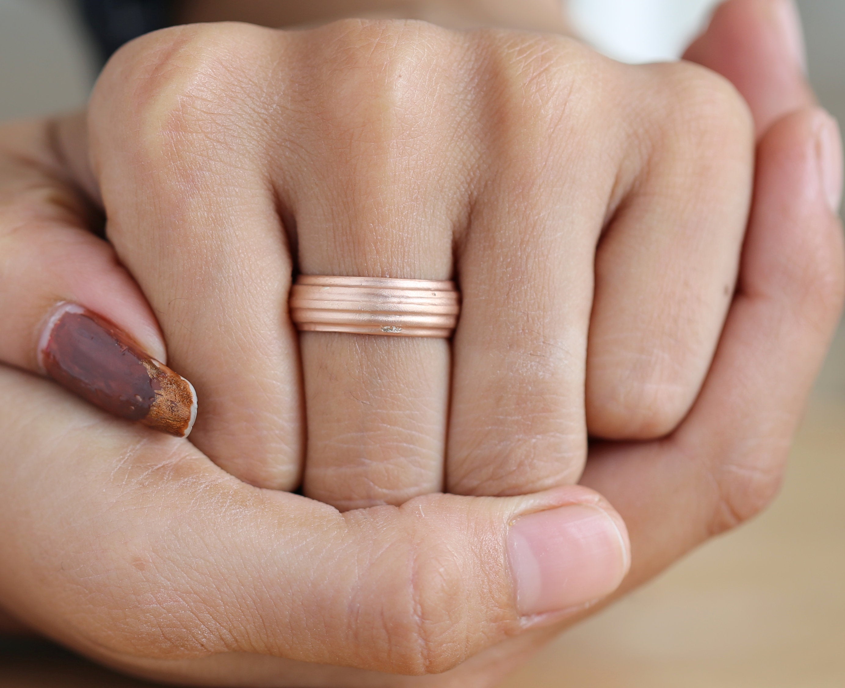 Couple Wedding Band Ring 14K Rose White Yellow Solid Matte Gold Ring Engagement Gift Ring KD792