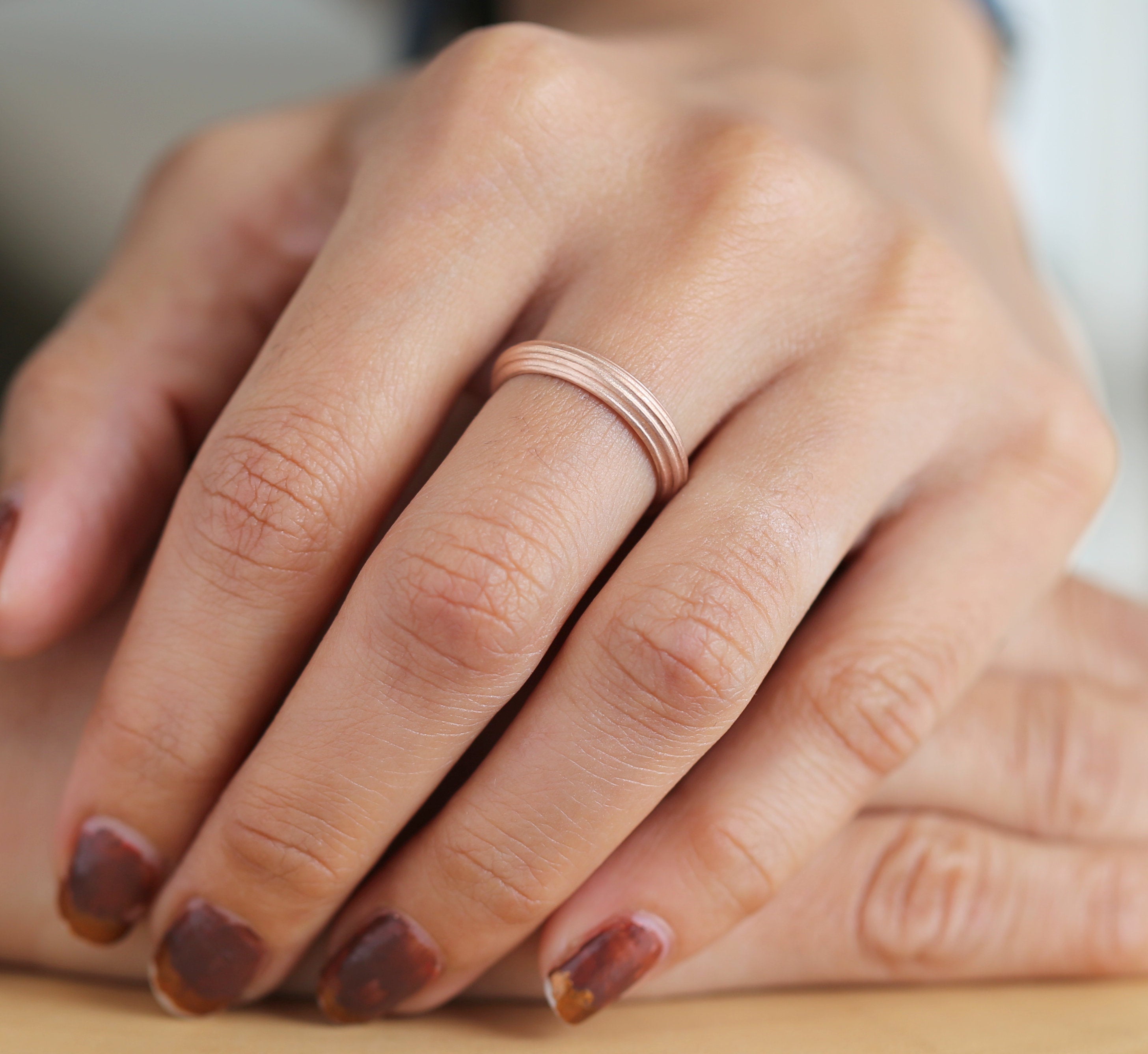 Couple Wedding Band Ring 14K Rose White Yellow Solid Matte Gold Ring Engagement Gift Ring KD792