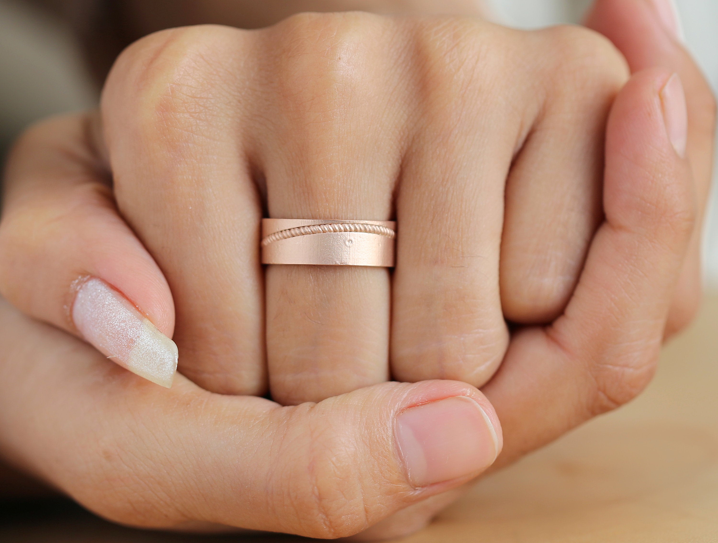 Couple Wedding Band Ring 14K Rose White Yellow Solid Matte Gold Ring Engagement Gift Ring KD795