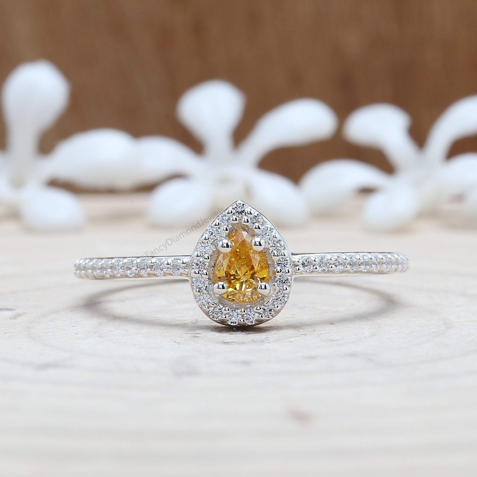Orange Pear Diamond 14K Solid Rose Yellow White Gold Ring Engagement Wedding Gift Ring KDL5669