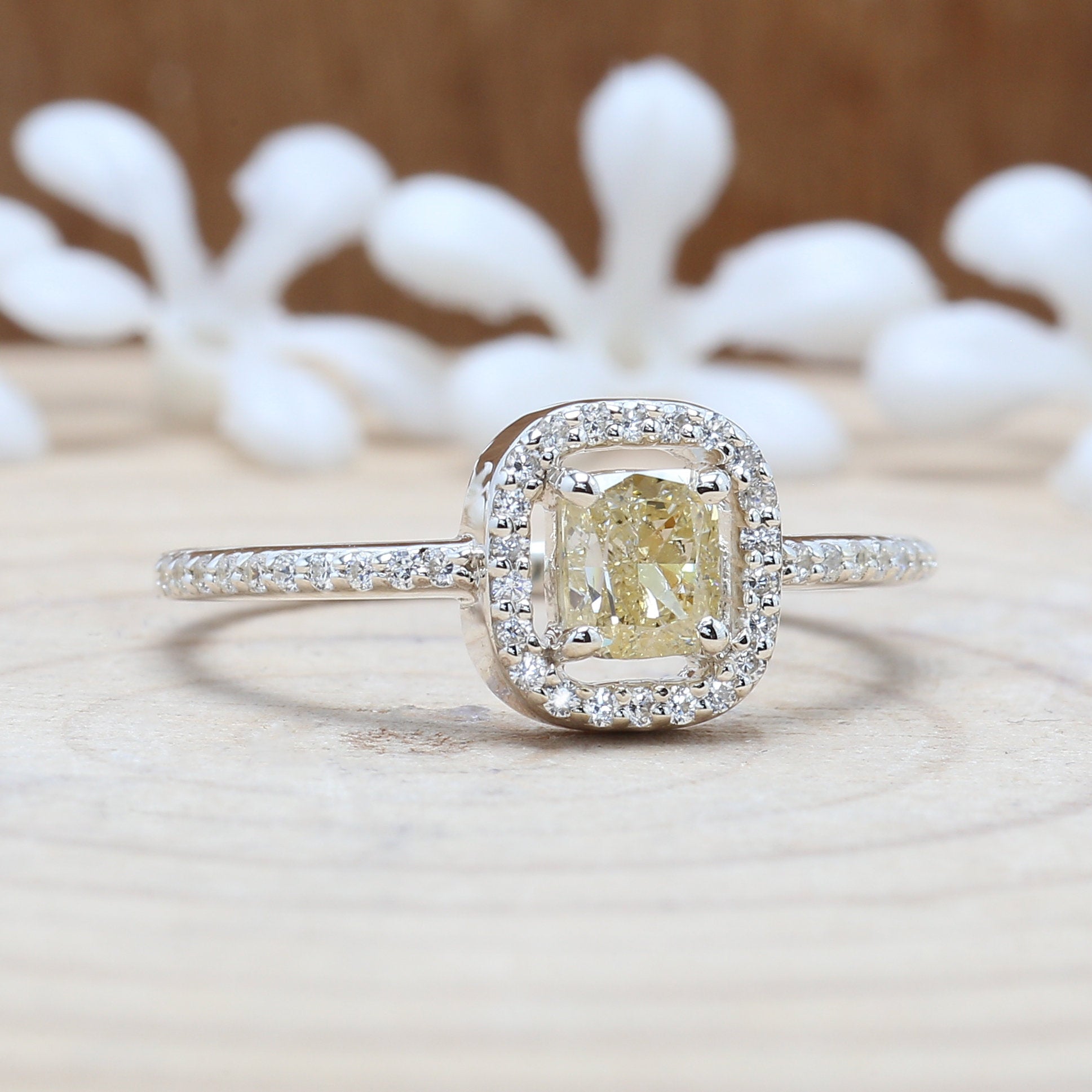 Yellow Cushion Diamond Ring 14K Solid Rose White Yellow Gold Ring Engagement Wedding Gift Ring KD826