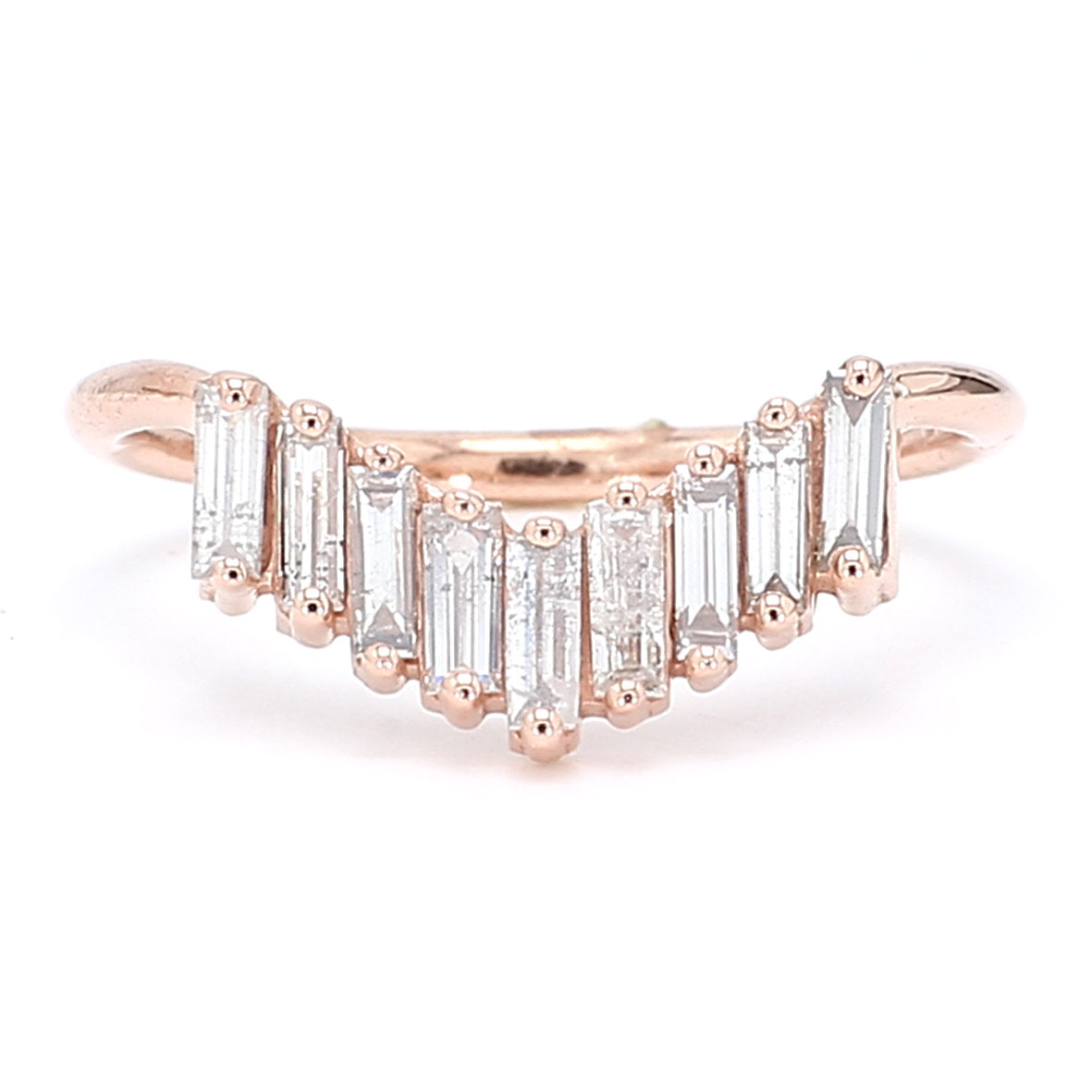 Salt And Pepper Baguette Diamond 14K Solid Rose Gold Band Ring Engagement Wedding Gift Band KD827