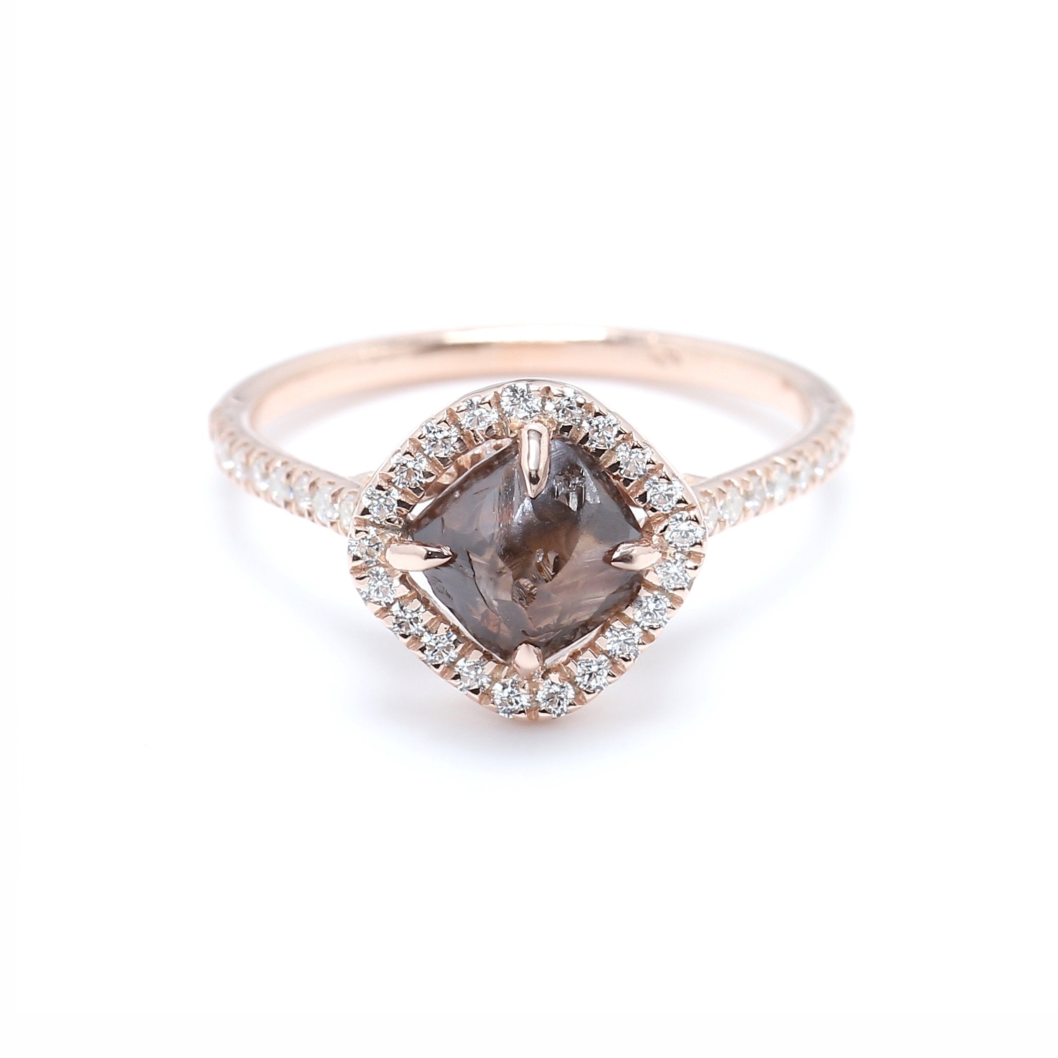 Rough Brown Color Diamond Ring 2.09 Ct 6.30 MM Rough Diamond Ring 14K Solid Rose Gold Silver Engagement Ring Gift For Her QL3103