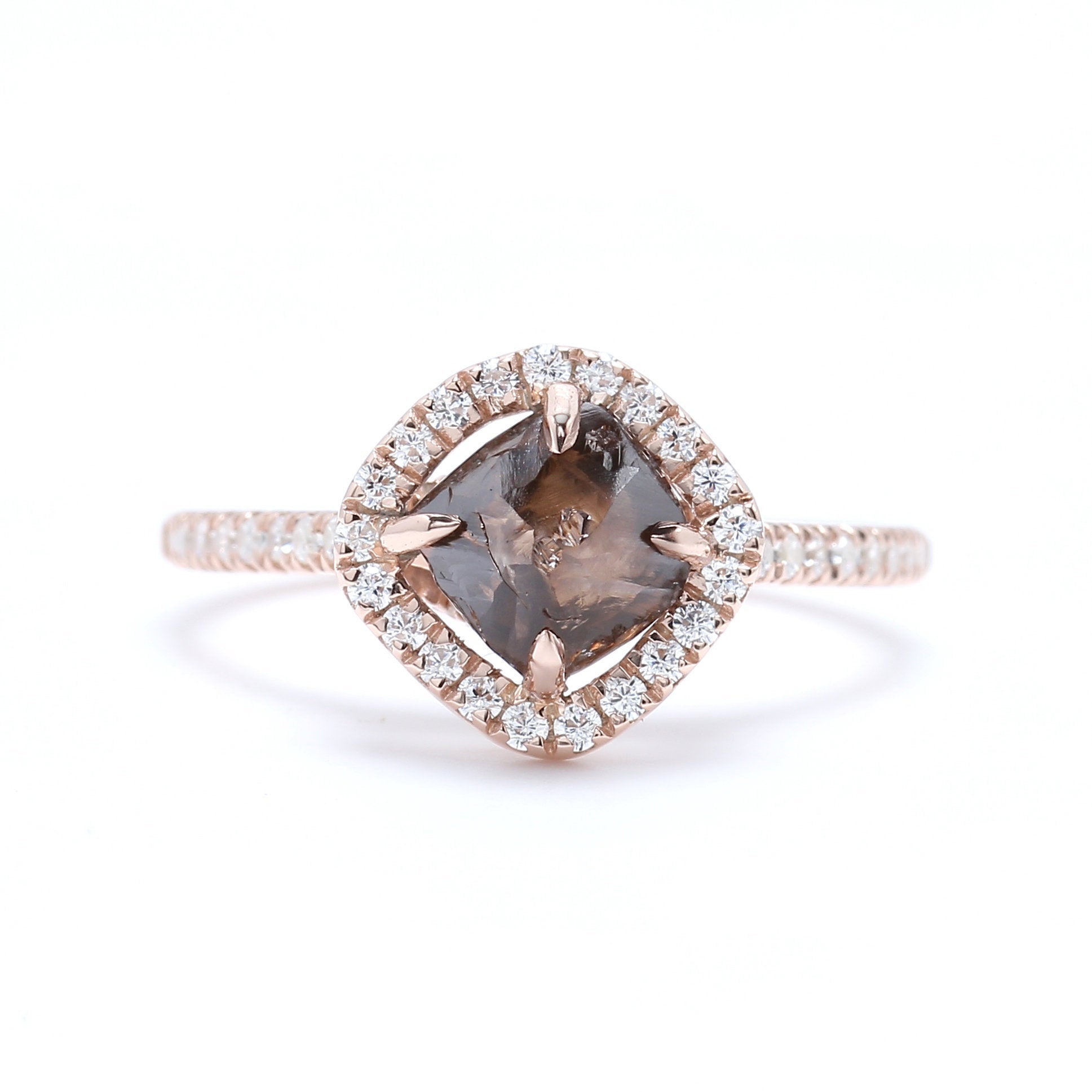 Rough Brown Color Diamond Ring 2.09 Ct 6.30 MM Rough Diamond Ring 14K Solid Rose Gold Silver Engagement Ring Gift For Her QL3103