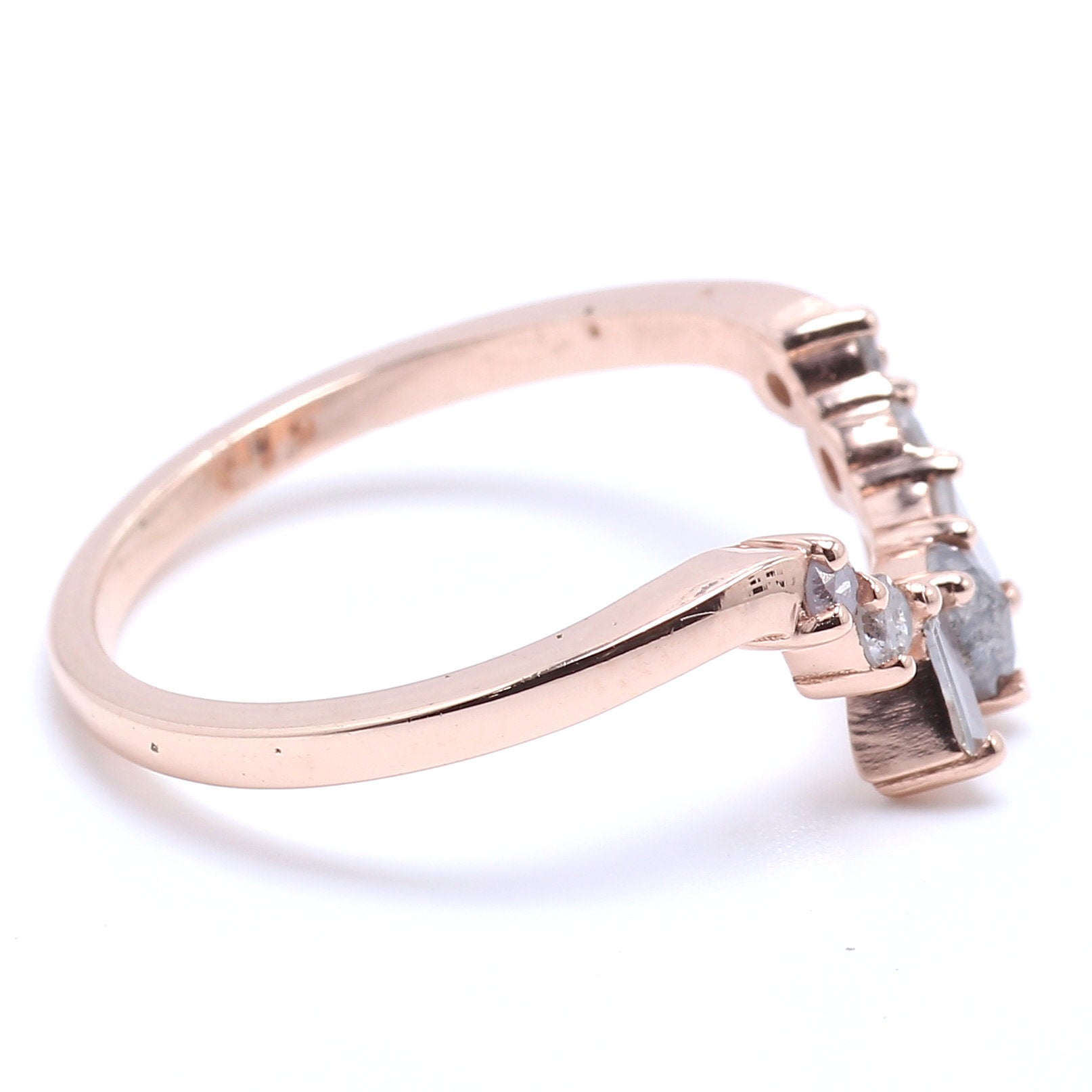 Salt And Pepper Pear Diamond 14K Rose Gold Ring Band Engagement Wedding Gift Band kd834