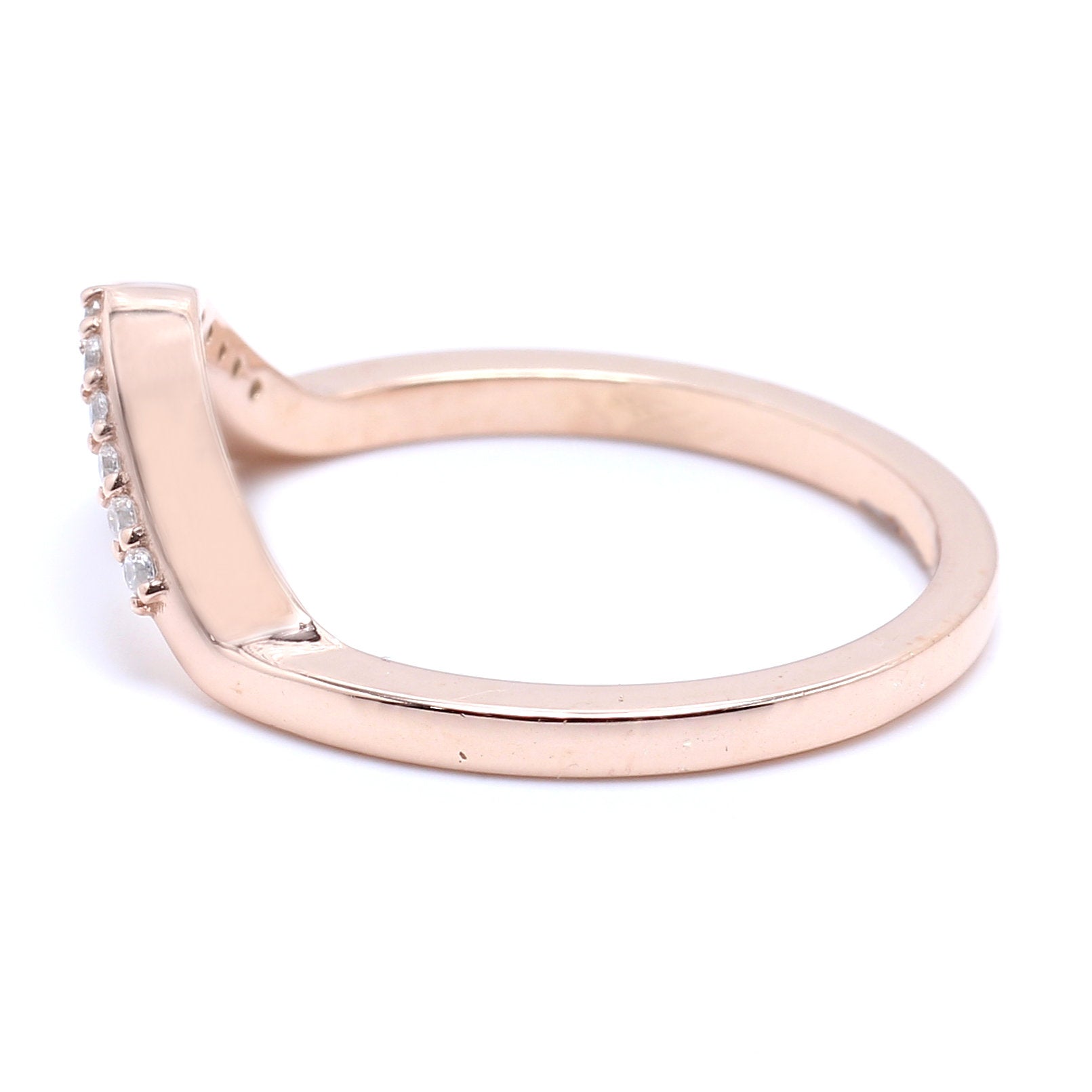 14K Rose Gold Band White Round Diamond Ring Engagement Wedding Gift Band Ring KD836