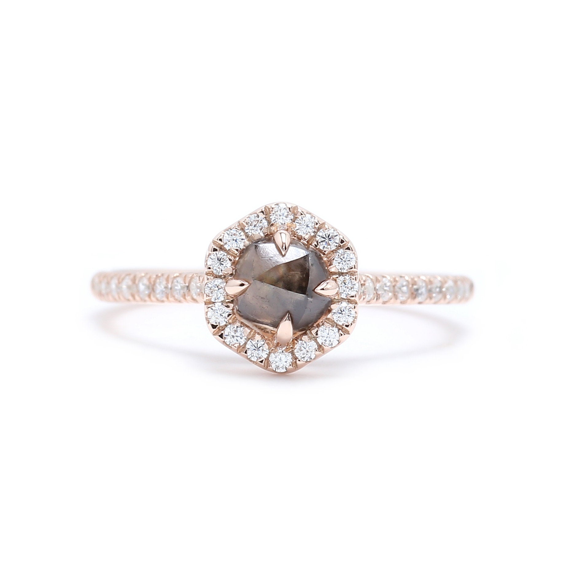 Brown Rough Diamond 14K Solid Rose White Yellow Gold Ring Engagement Wedding Gift Ring KD848