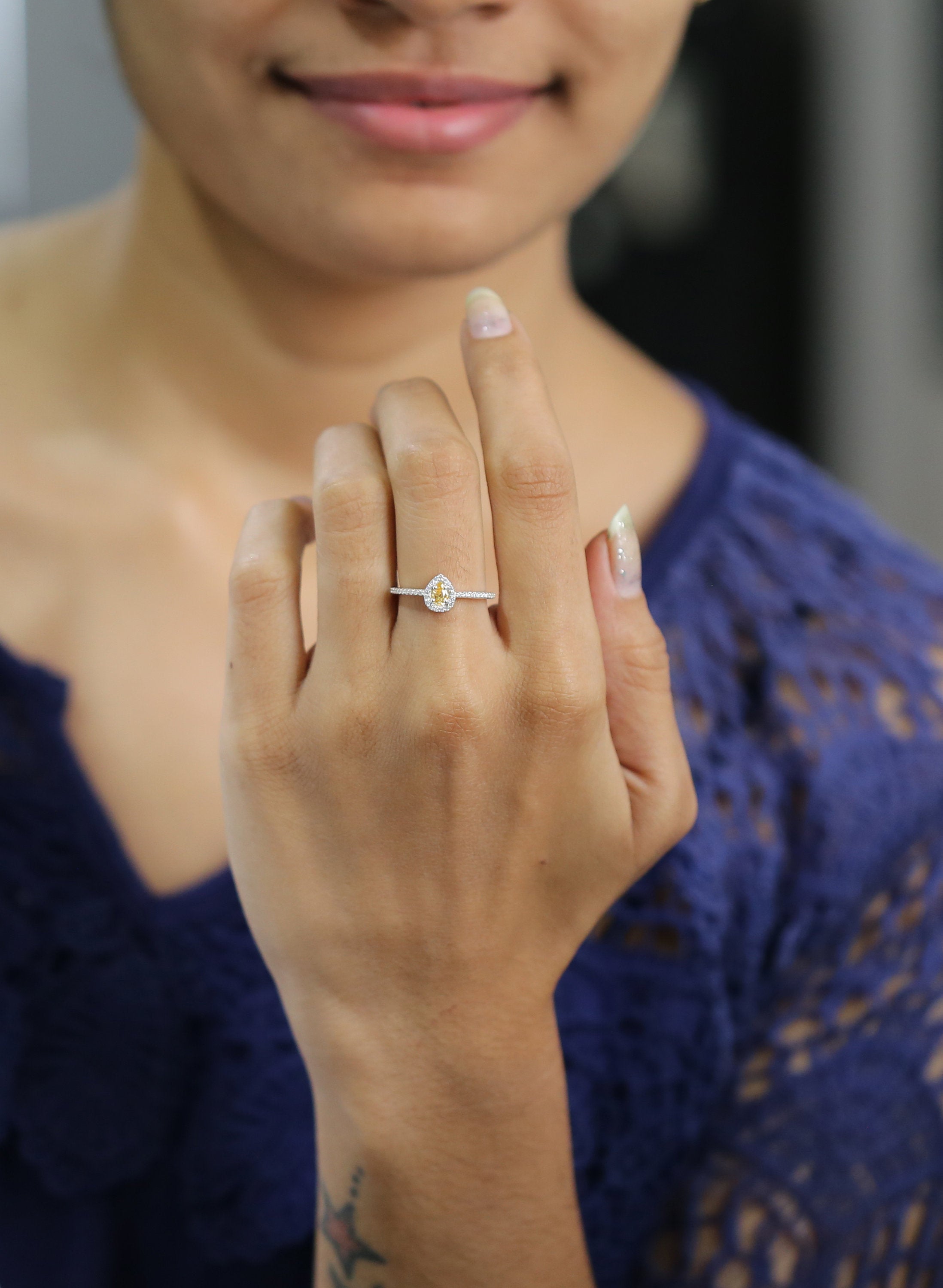 Orange Pear Diamond 14K Solid Rose Yellow White Gold Ring Engagement Wedding Gift Ring KDL5669