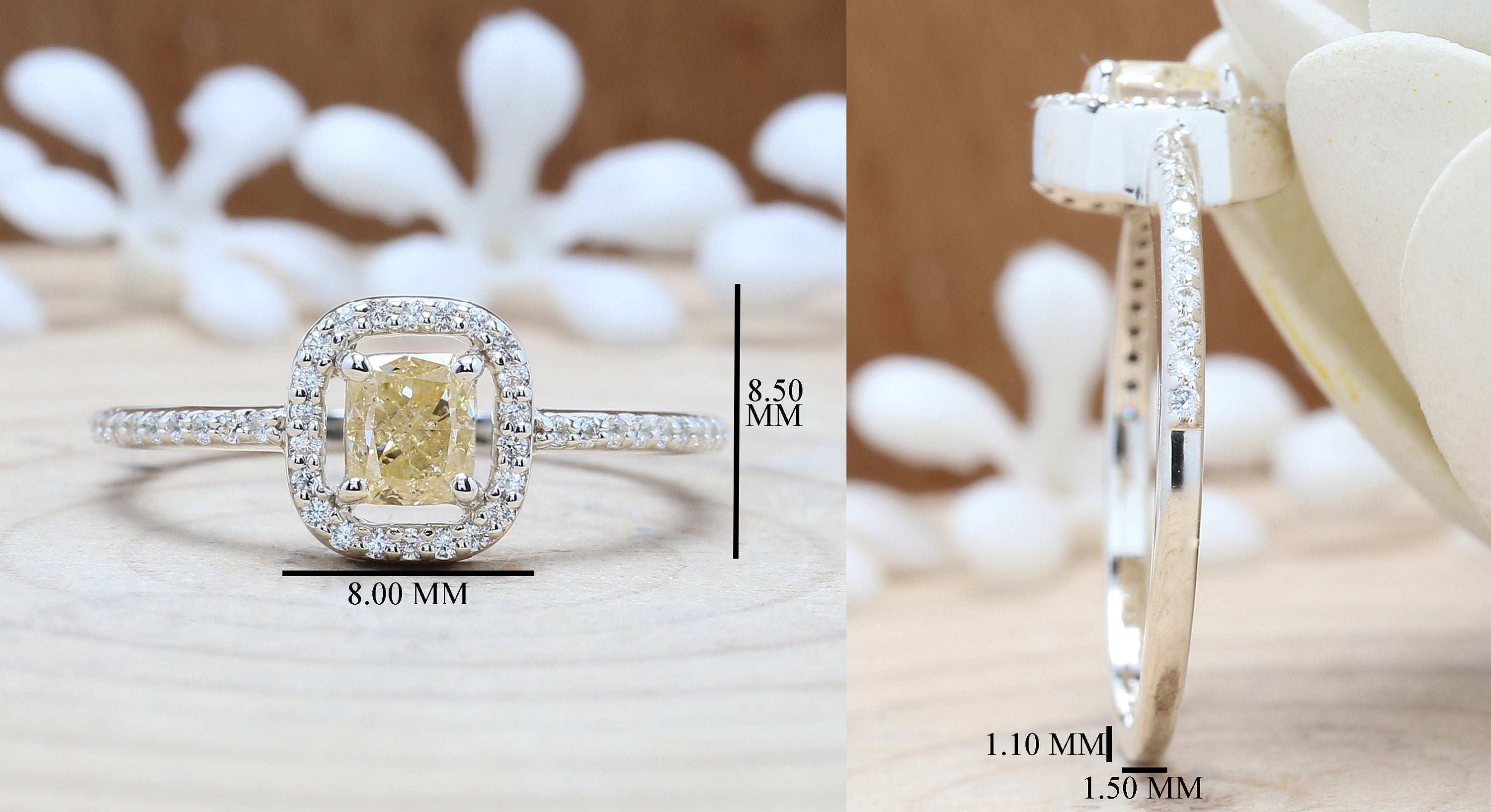 Yellow Cushion Diamond Ring 14K Solid Rose White Yellow Gold Ring Engagement Wedding Gift Ring KD826