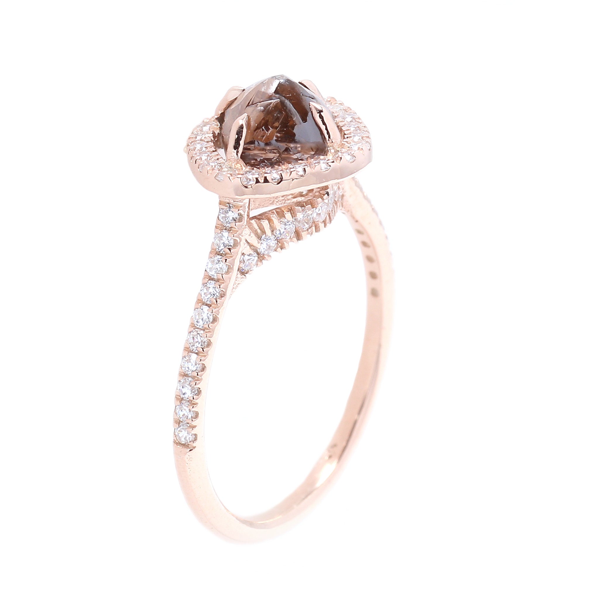 Rough Brown Color Diamond Ring 2.09 Ct 6.30 MM Rough Diamond Ring 14K Solid Rose Gold Silver Engagement Ring Gift For Her QL3103