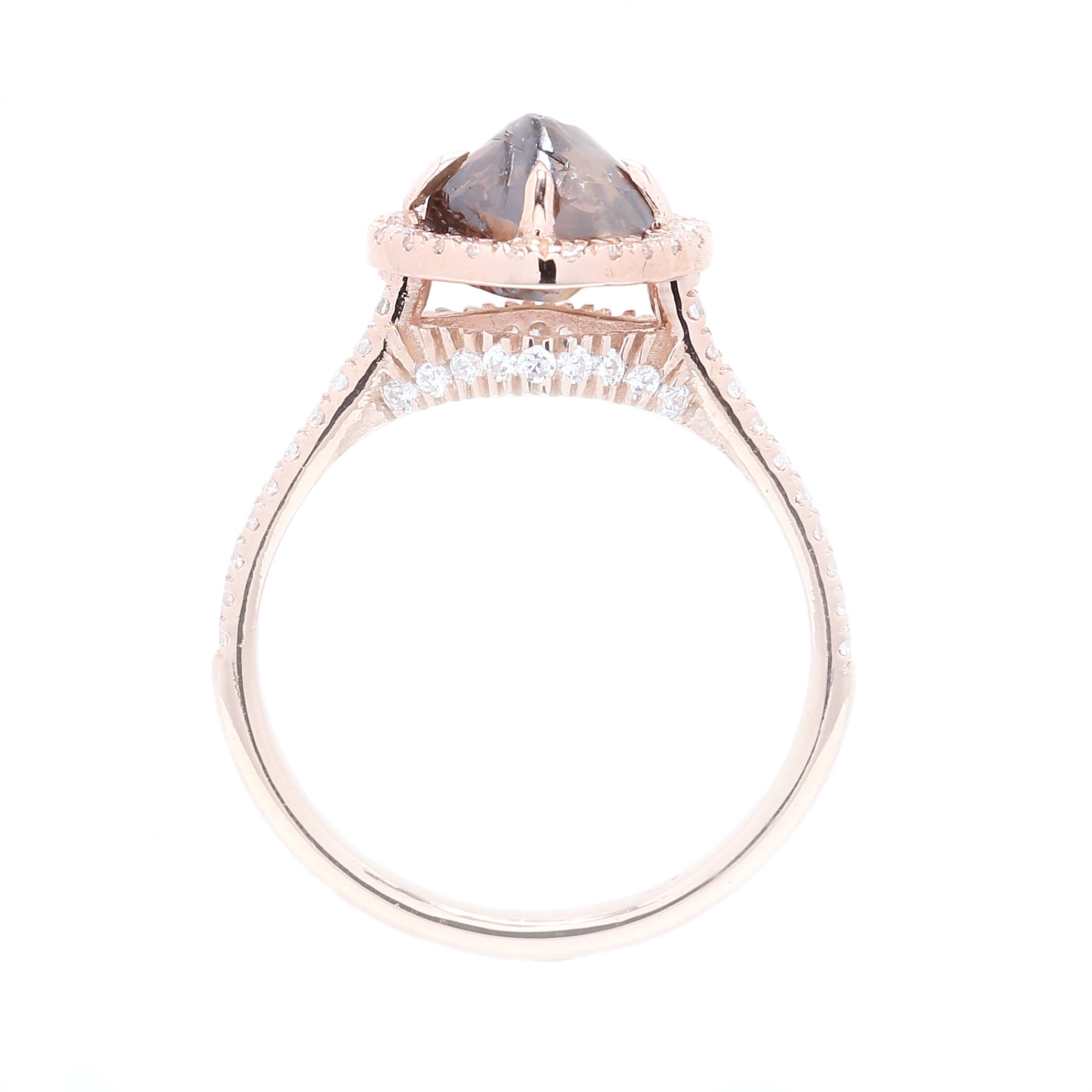 Rough Brown Color Diamond Ring 2.09 Ct 6.30 MM Rough Diamond Ring 14K Solid Rose Gold Silver Engagement Ring Gift For Her QL3103