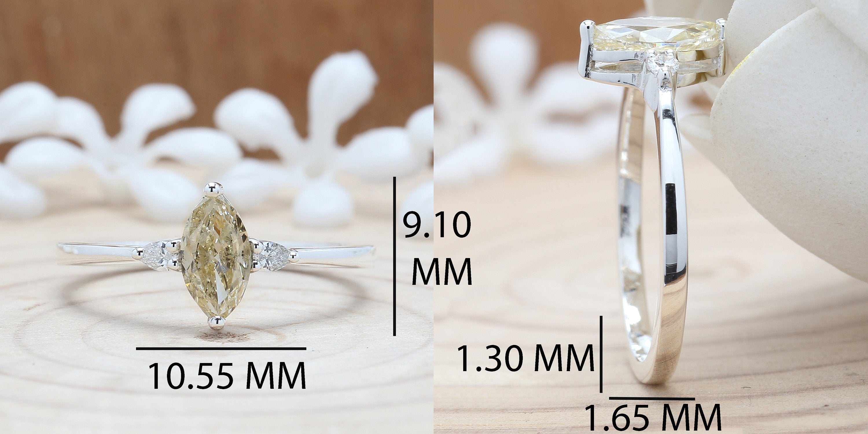 Marquise Yellow Color Diamond Ring 0.74 Ct 8.20 MM Marquise Cut Diamond Ring 14K Solid White Gold Silver Engagement Ring Gift For Her QL3101