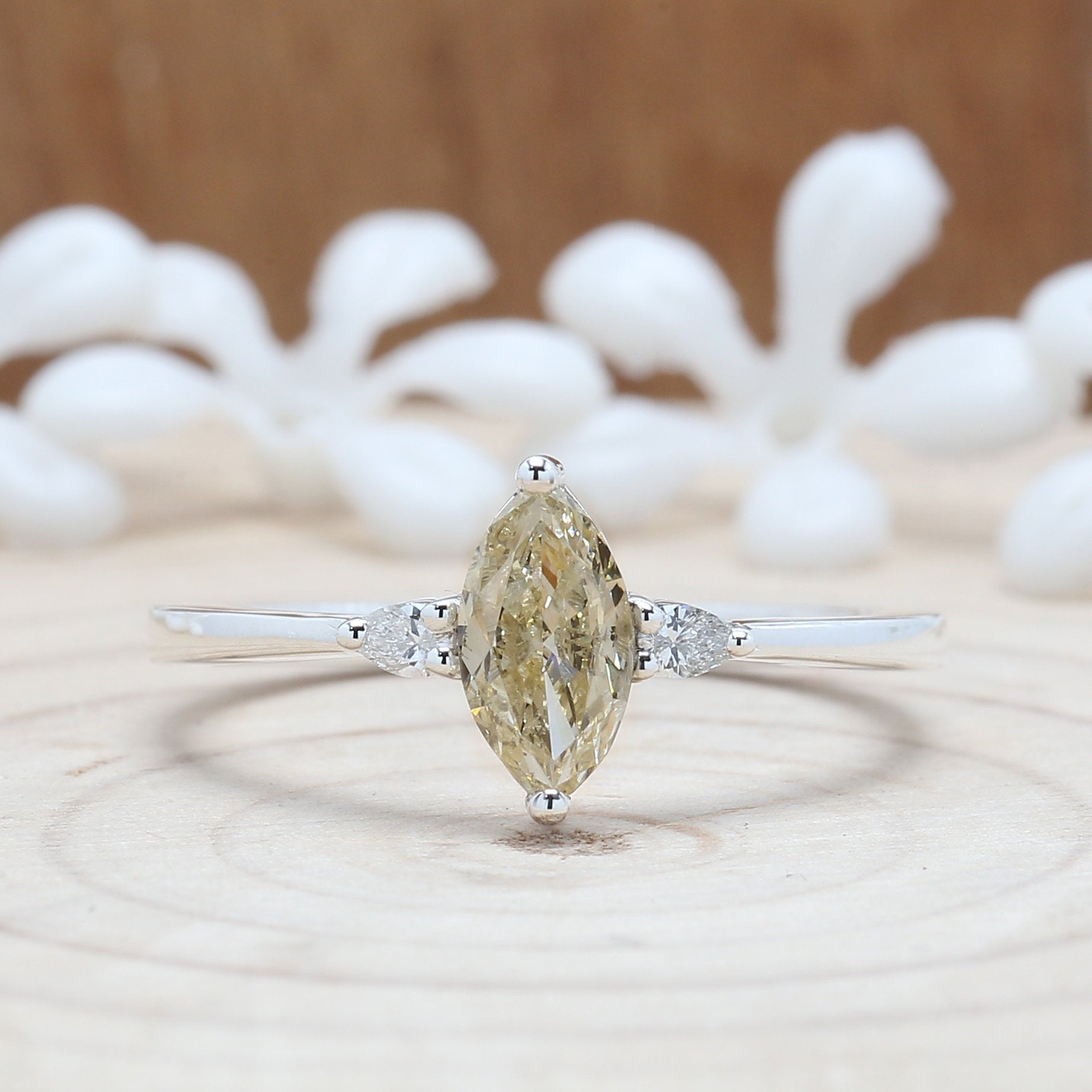 Light Yellow Marquise Diamond Ring 14K Solid Gold Ring Engagement Wedding Gift Ring KD845