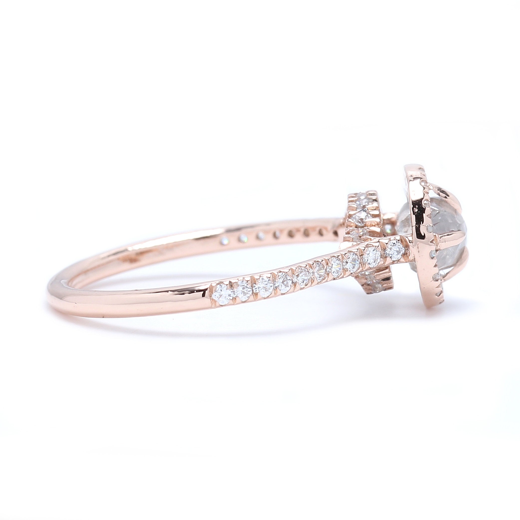Grey Rough Diamond 14K Solid Rose White Yellow Gold Ring Engagement Wedding Gift Ring KD850