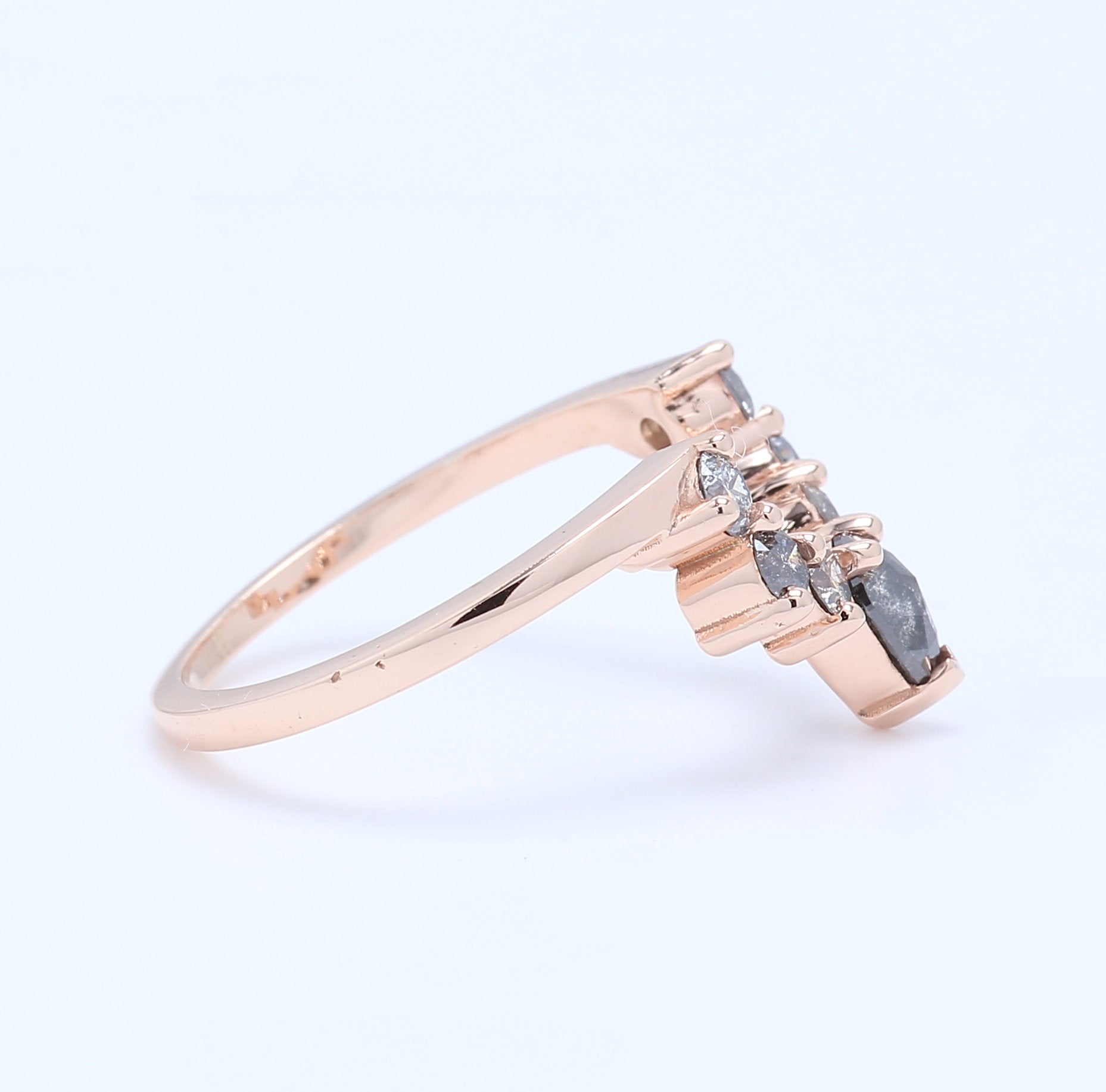 Salt And Pepper Pear Diamond 14K Rose Gold Ring Band Engagement Wedding Gift Band KD351