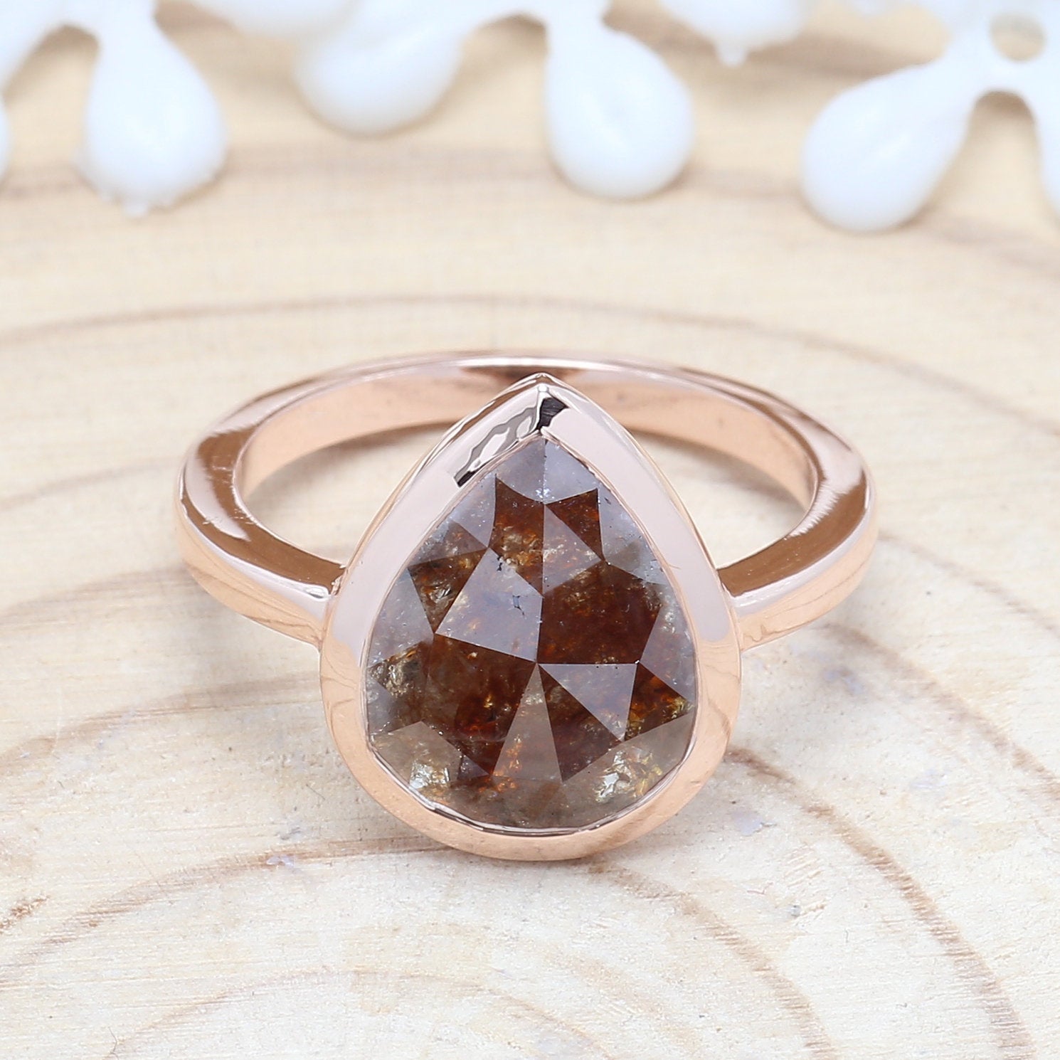 3.58 Ct Brown Pear Diamond 14K Solid Gold Ring Engagement Wedding Gift Ring KDL8325