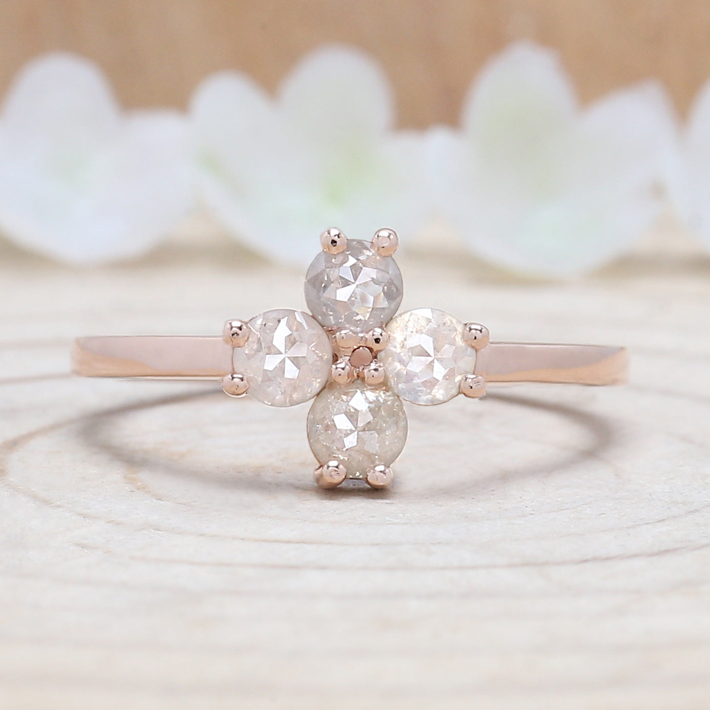 Gray Round Rose Cut Diamond Ring 14K Solid Rose White Yellow Gold Ring Engagement Wedding Gift Ring 0.94 CT KDK1036