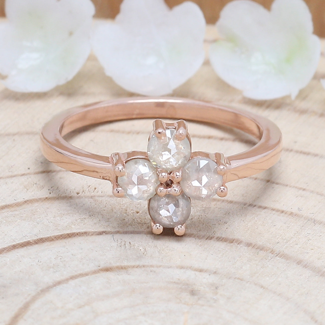 Gray Round Rose Cut Diamond Ring 14K Solid Rose White Yellow Gold Ring Engagement Wedding Gift Ring 0.94 CT KDK1036