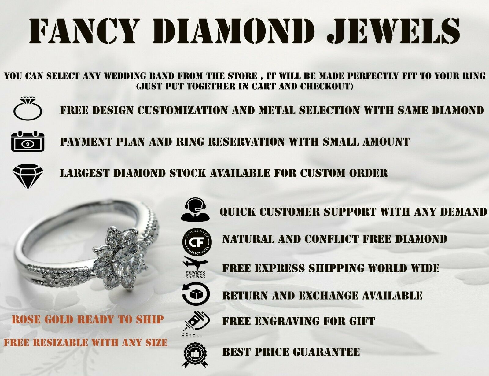 Yellow Grey Rough Diamond 14K Solid Rose White Yellow Gold Ring Engagement Wedding Gift Ring KD882